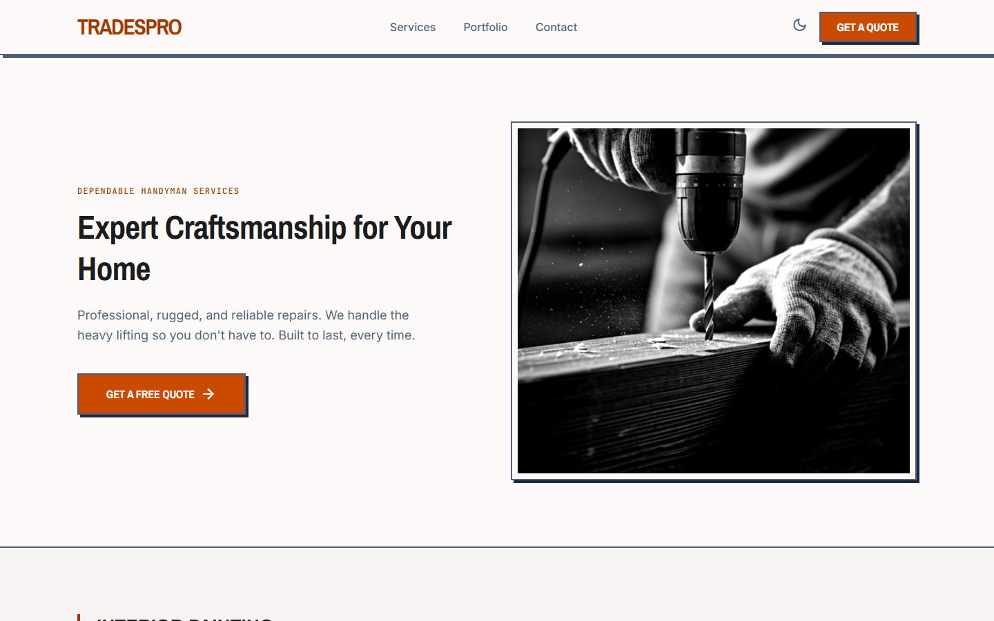 TradesPro Screenshot - Rugged brutalist contractor layout